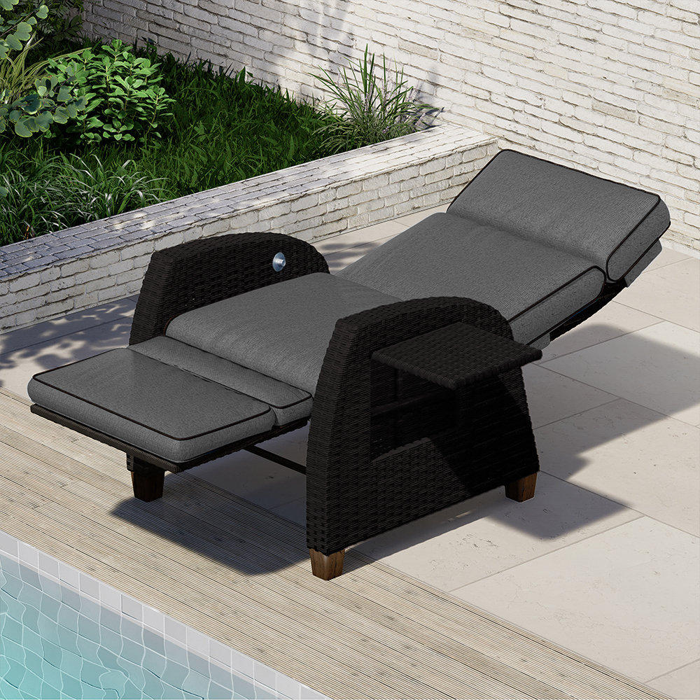 Recliner Patio Chair with Cushions Latitude Run Cushion Color: Gray, Frame Color: Dark Brown