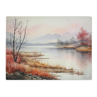 Lake Watercolour No.2  Glass Chopping Board