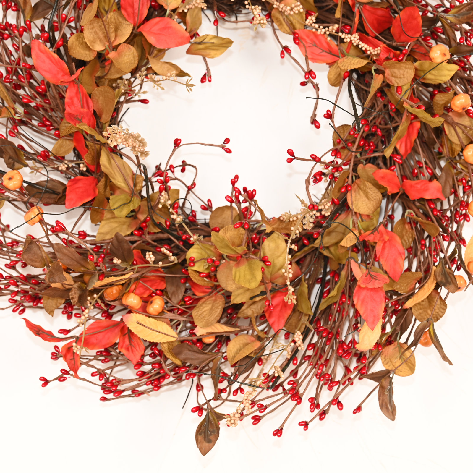 22" Artificial Farmhouse Twig Fall Harvest Blossoms Cluster Berry Front Door Wreath For Thanksgiving Day