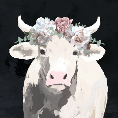 Floral Pink Cow - Wrapped Canvas Painting