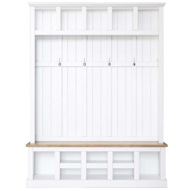 Farmhouse Wooden Style 78''H Hall Tree with Wide Storage Seating Bench, Entryway Shoe Cabinet with 13 Compartments, Elegant Coat Rack with 6 Hooks for Mudroom