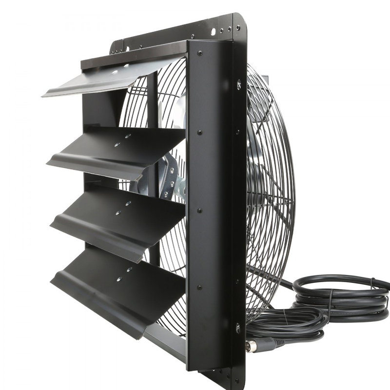 Shutter Exhaust Fan, 16'' with Temperature Humidity Controller,  EC-motor, 1747 CFM, 10-Speed Adjustable Wall Mount Attic Fan, Ventilation and Cooling for Greenhouses, Garages, Sheds, ETL Listed