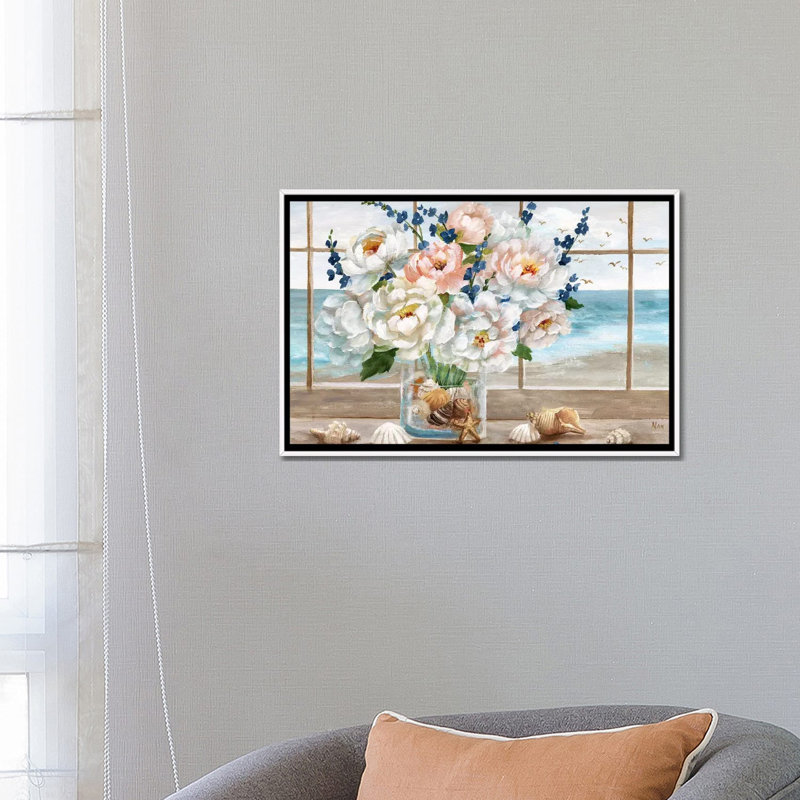 «Coastal Window» par Nan - reproduction, Cadre blanc, H 18 po x l 26 po x P 1,5 po