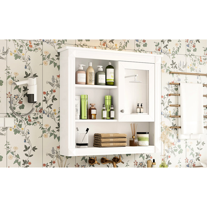 Armoire de rangement 32 po pour salle de bain avec miroir, 4 tablettes murales, rangement pour miroir, propre, Blanc