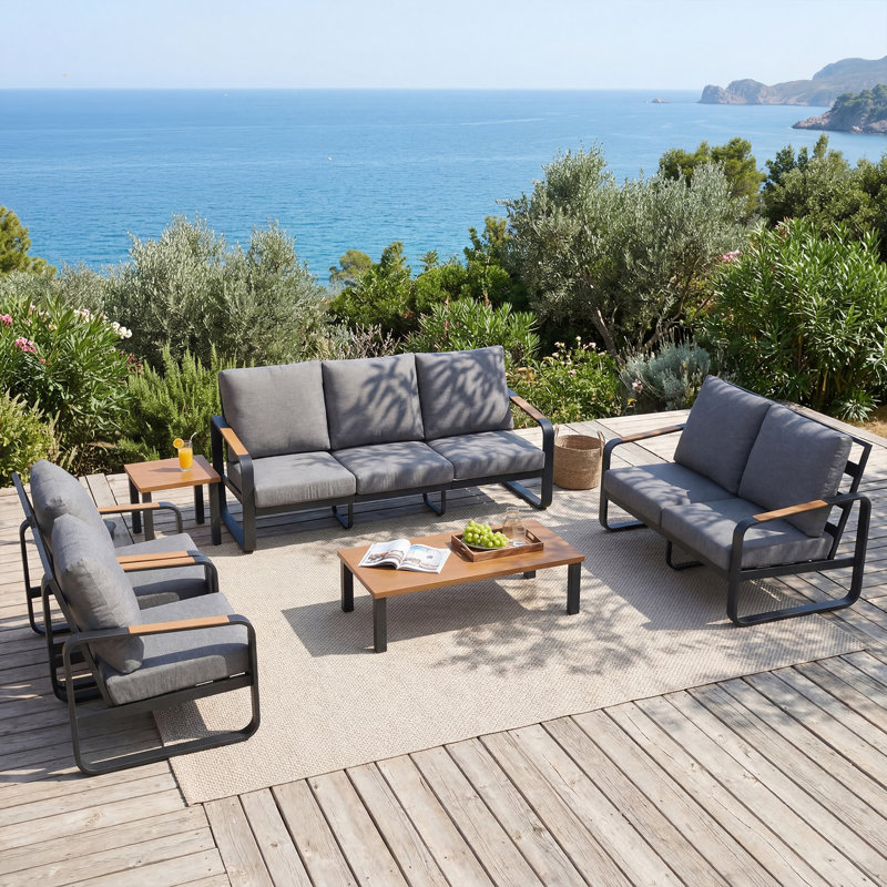 Ensemble de conversation d'extérieur pour 7 personnes avec coussins Haven, ensemble de conversation pour patio toutes saisons avec table basse