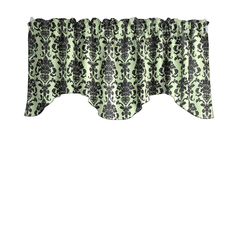 Poplin Damask Floral Scalloped Wave Window Valance 58" Wide, Tea Green