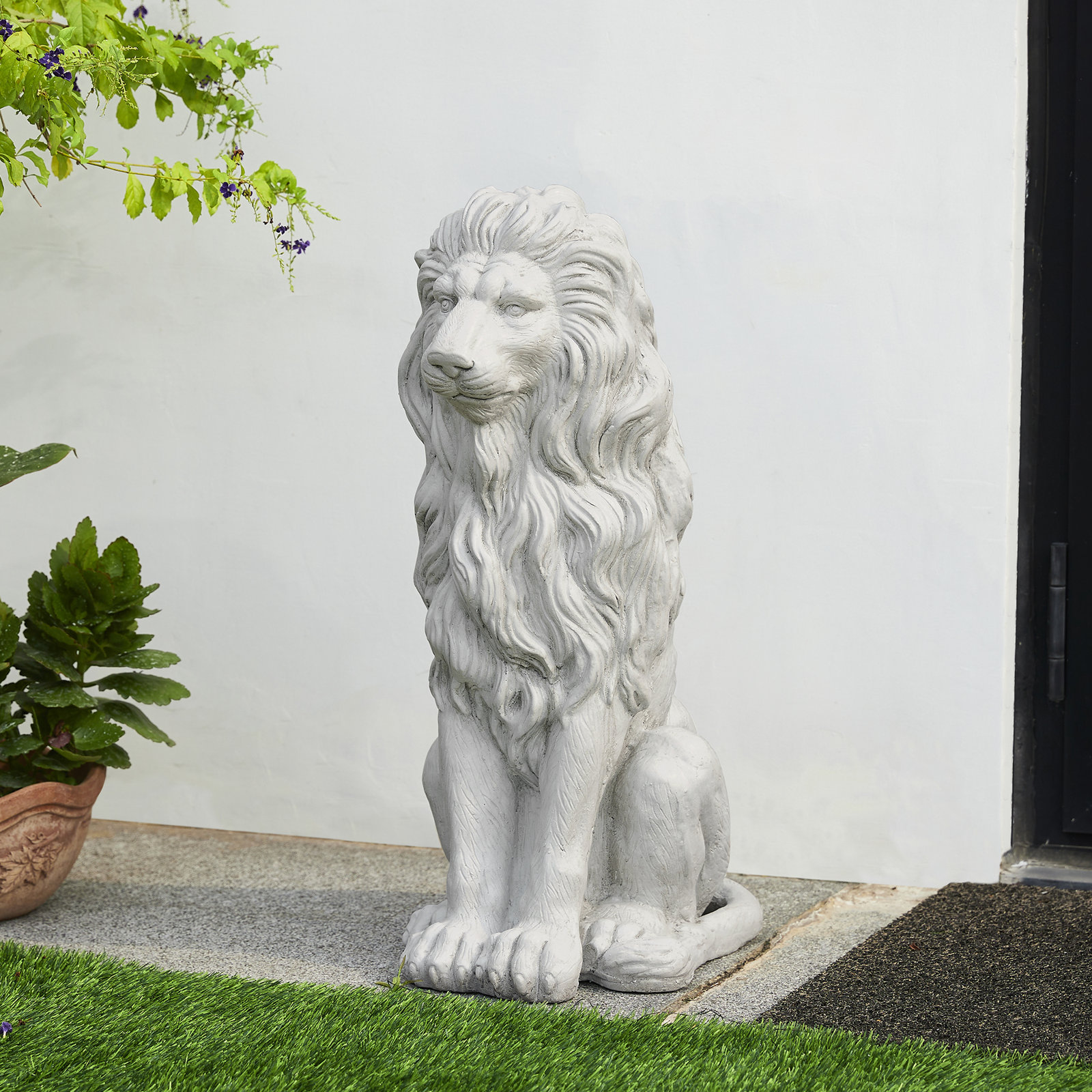 Irizarry Weather-Resistant Lion Garden Statue, White, 27.75" H x 16.25" W x 11.5" D, 1