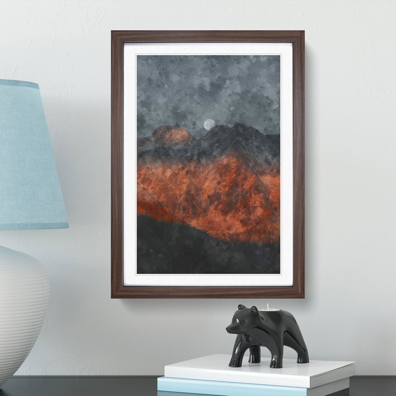 Moon over the Red Mountains in Italy - Picture Frame Painting Print, 33cm H x 24cm W x 2cm D, Walnut Framed