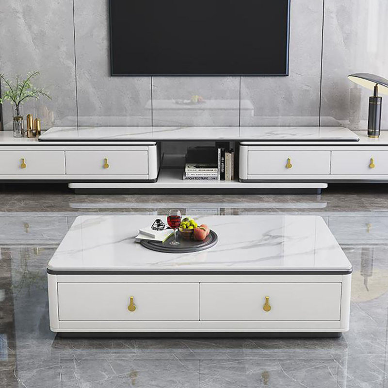 Modern simple floor slab coffee table, 15" H x 47.2" L x 25.6" W, White