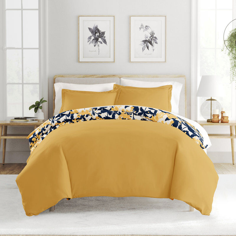 Ensemble de housse de couette 3 pièces à motif ultra doux - Serenity, Très grand / Très grand californien, Boho fleur jaune