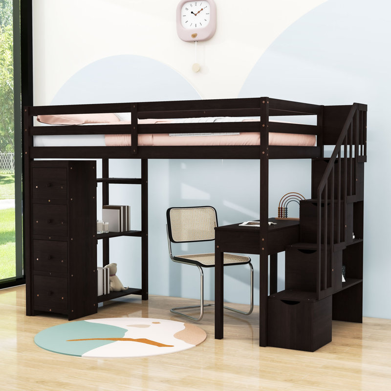 Helmtrude Twin 6 Drawers Loft Bed with Built-in-Desk by Harriet Bee, Espresso