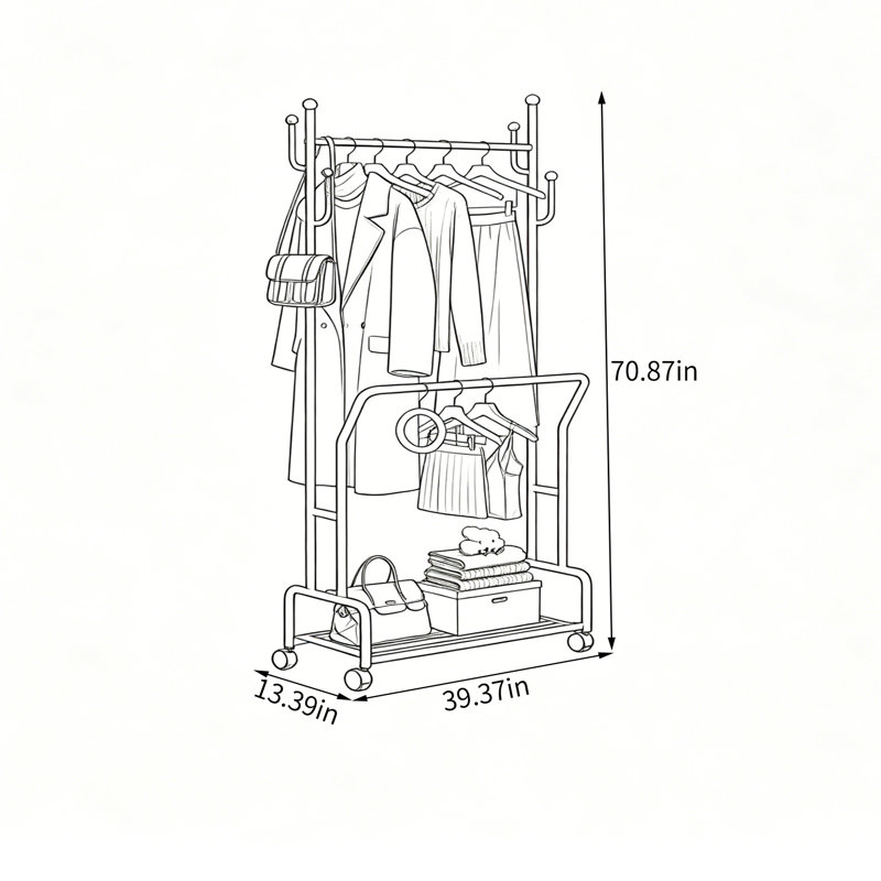 Rolling Entryway Coat Rack Organizer