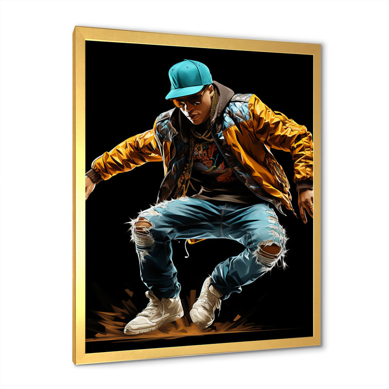 Urban Rhythms Breakdance Evolution I - art mural de danse, Cadre doré simple, H 20 po x l 12 po x P 1 po