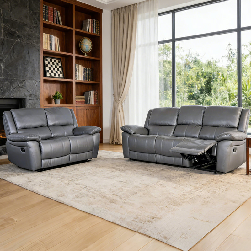 2 - Piece Modern Leather Match Manual Reclining Living Room Set , Wall Hugger Design, with Comfortable Foam & Pocket Coil Seating