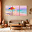 Ensemble de 3 reproductions d'art sur toile, plage et parasol-2132757311