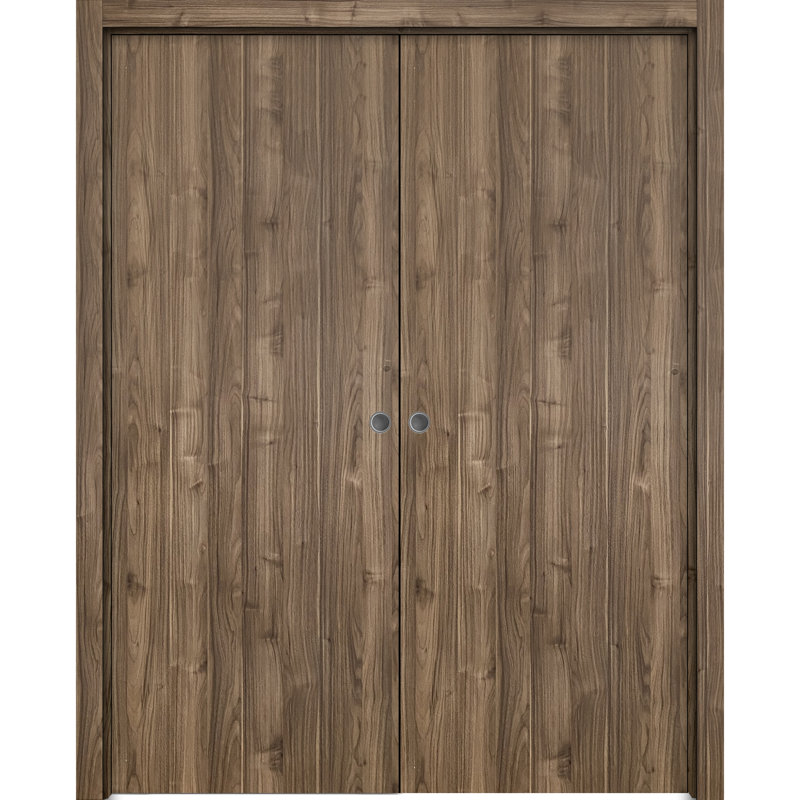 Portes à panneaux coulissantes en bois lambrissé Planum, 48 po x 96 po, Noyer