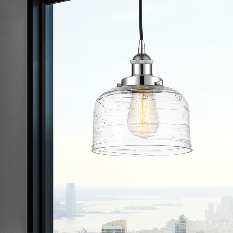 Buckhall 1 - Light Single Pendant, 9.5" H x 8" W x 8" D, Polished Chrome, Clear Deco Swirl