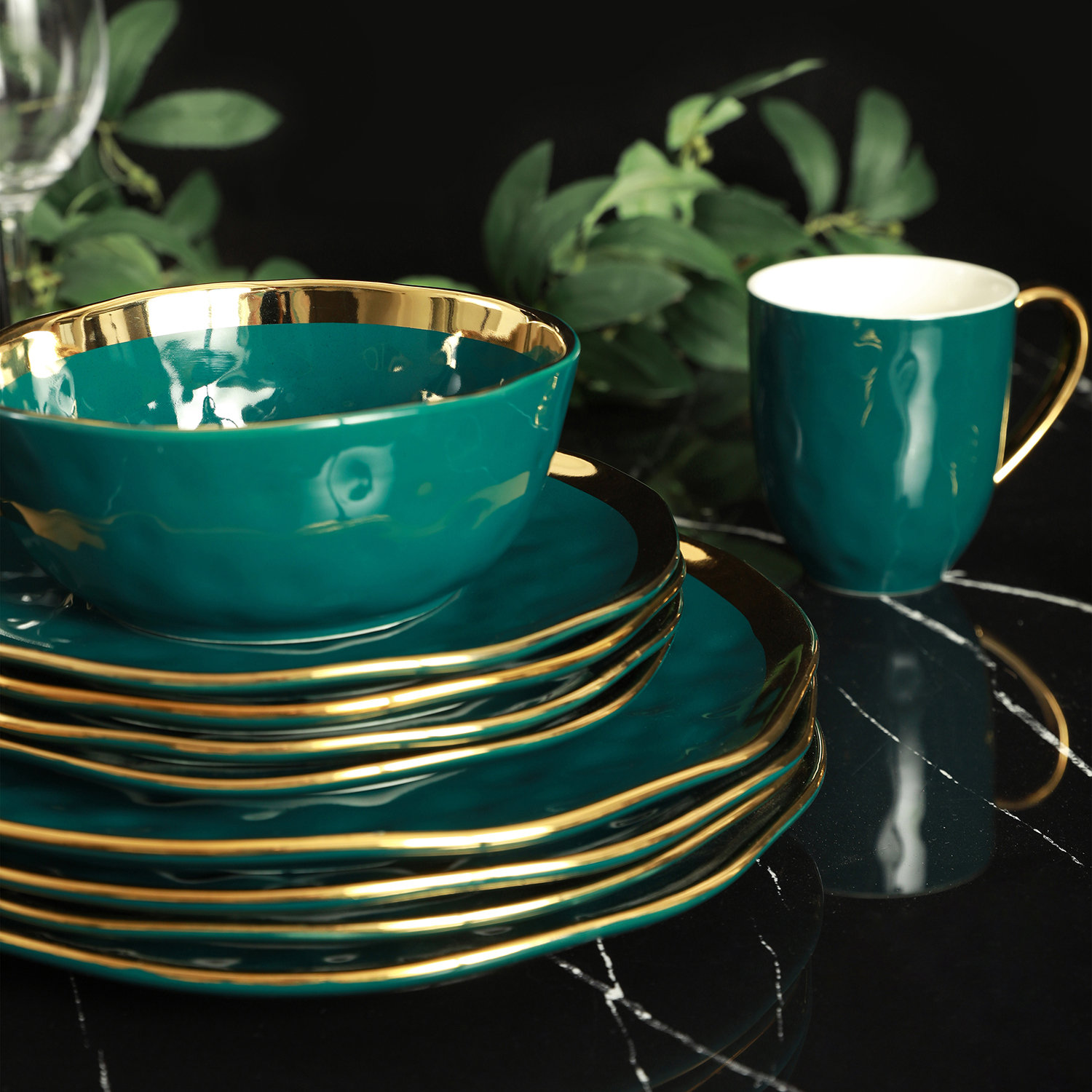 Porcelain Dinnerware Set, Green