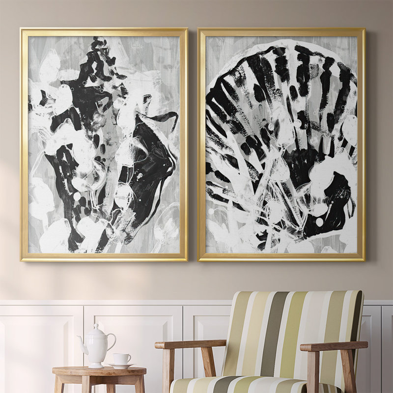 Toile encadrée de qualité supérieure Ocean Inkblot I - prête à être accrochée, Cadre doré, H 24,5 po x l 37 po x P 2,5 po