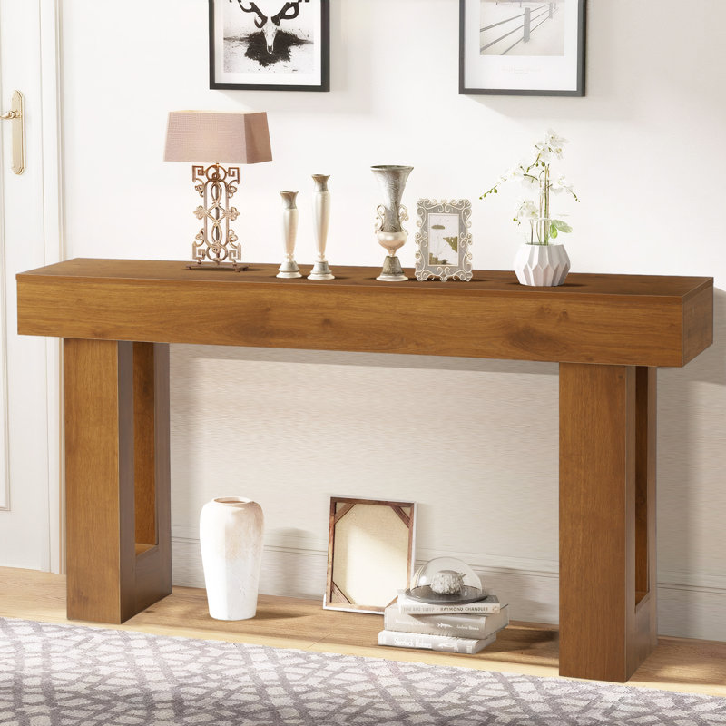 63 Inch Long Console Table, Rustic Wooden Sofa Table Behind Couch, Farmhouse Entryway Table, Industrial Accent Furniture For Entrance, Foyer, Hallway, Living Room