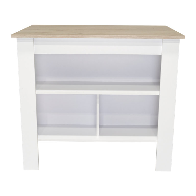 Grand îlot de cuisine à 2 niveaux Courson, Blanc, Marron foncé, H 27,5 po x l 27,5 po x P 40,5 po