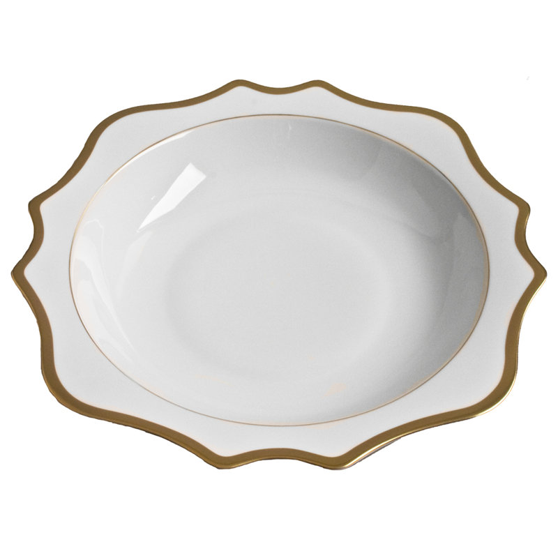 Annas Palette Porcelain Salad Bowl, Antique White/Gold