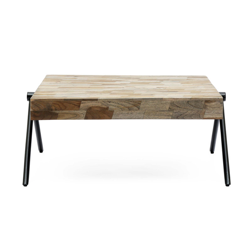 Delliah Square Industrial Mango Wood and Iron Coffee Table, Black/Gray