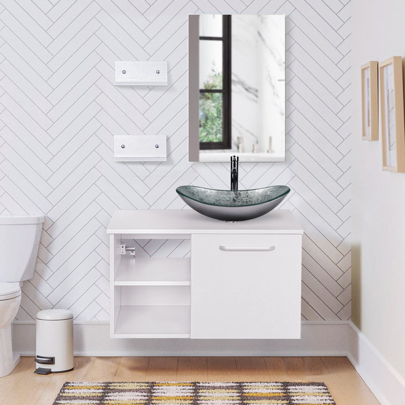 Mereworth 28" Wall-Mounted Single Bathroom Vanity Set, Black, Chrome, Silver