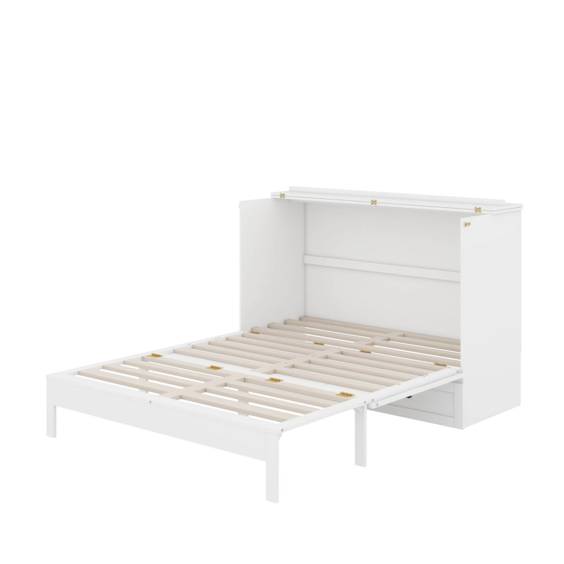 Lit escamotable double avec tiroir, Blanc, Full