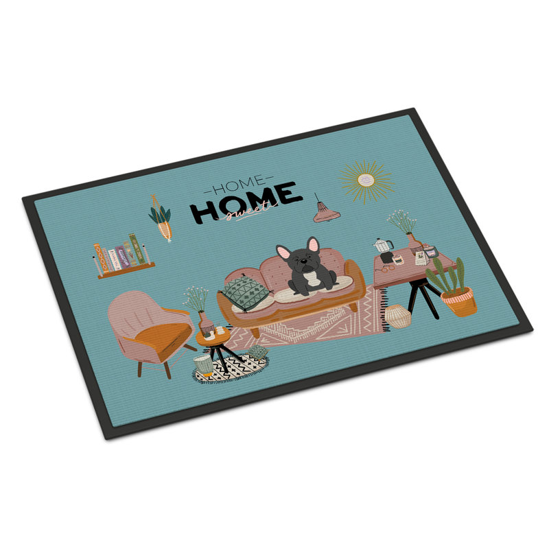 Tapis d'entrée antidérapant Guerline L 27 po x l 18 po, Bouledogue français noir