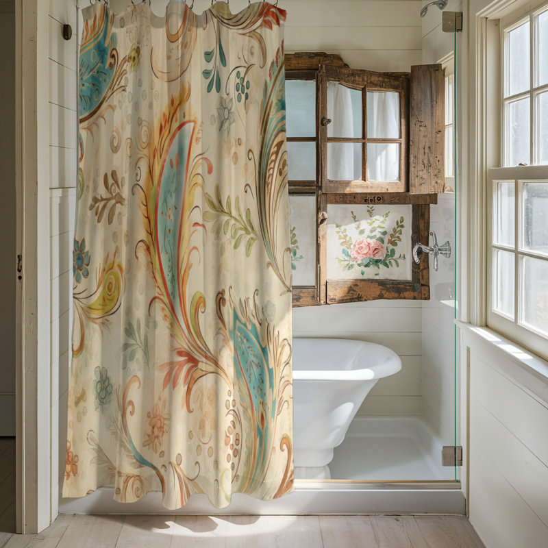 Retro Swirls - Rideau de douche Premium, H 74 po x l 71 po