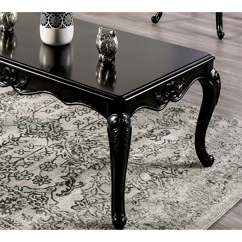 Traditional Style Rectangle Coffee Table  Curved Shaped Legs Carved Design Solid Wood Structure Espresso / Black Finish (Only Including Table)