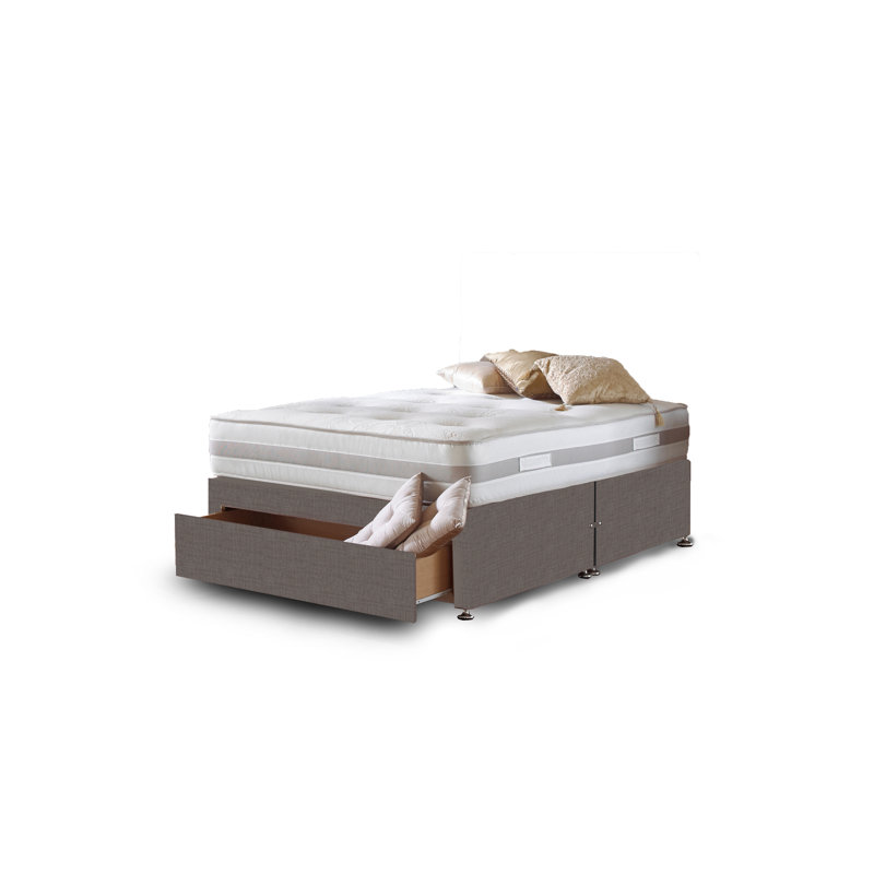 Aspelare Pocketsprung Divan Bed Set, 4 Drawers, Slate Grey Linen, Double (4'6)