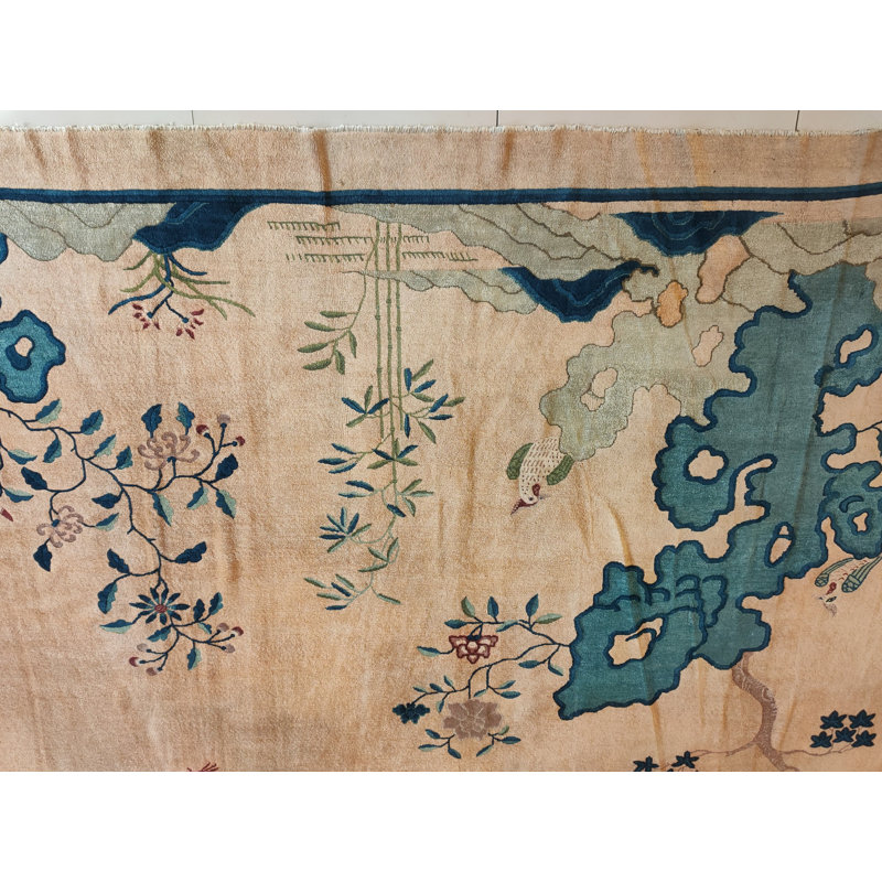 Tapis antique chinois à motif floral noué à la main