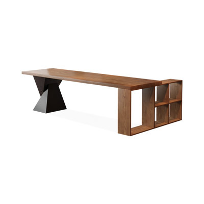 Light-walnut + Black L-Shaped Solid Wood + Iron desk