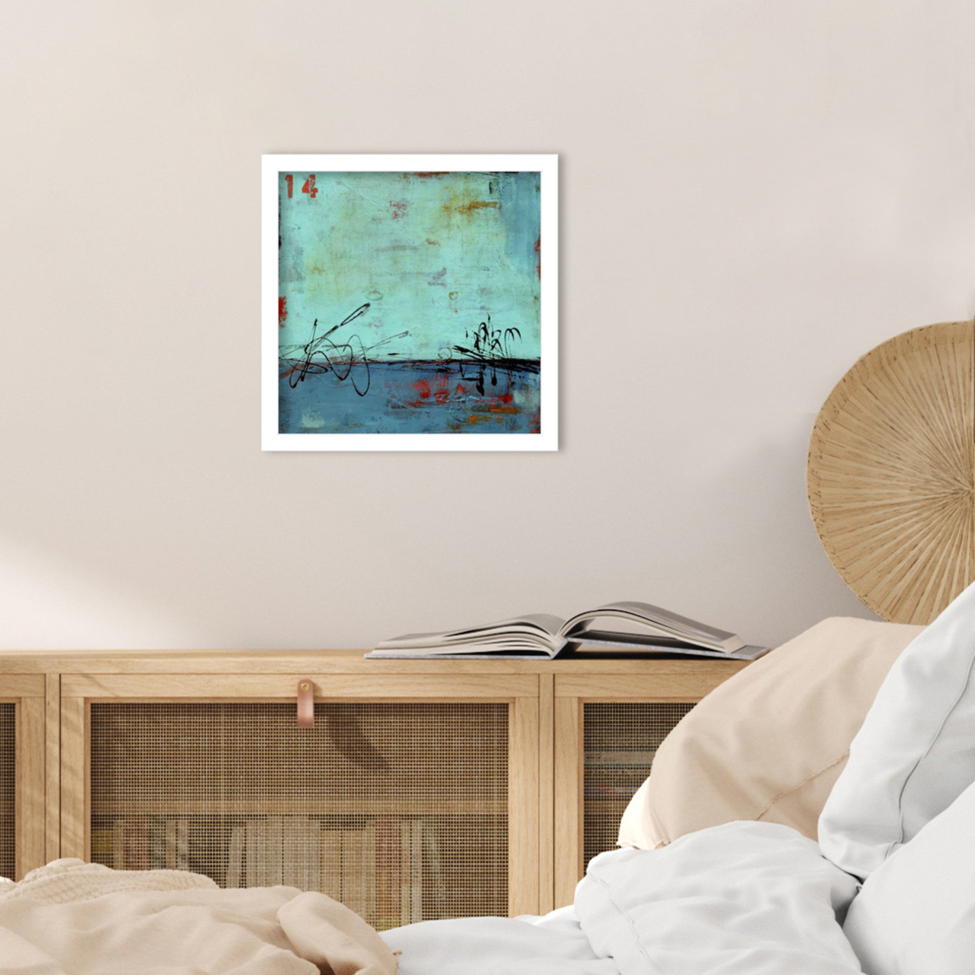Blue Bay Marina II by Mauro Wood Framed Wall Art Print, 13" H x 13" W, White
