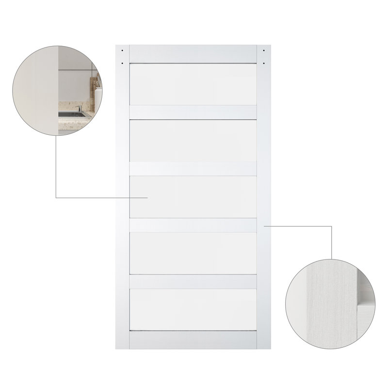 White 5-Panel Frosted Glass Sliding Barn Door with Hardware Kit