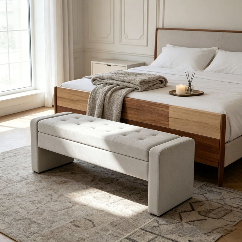 Banc de rangement rembourré moderne de 50 po avec siège capitonné