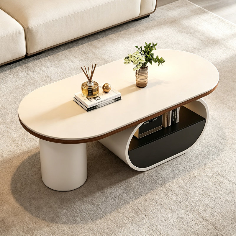 Table basse Italian Minimal Creative, 16.53" H x 47.24" W x 23.62" D, White Top/White Base, Flat