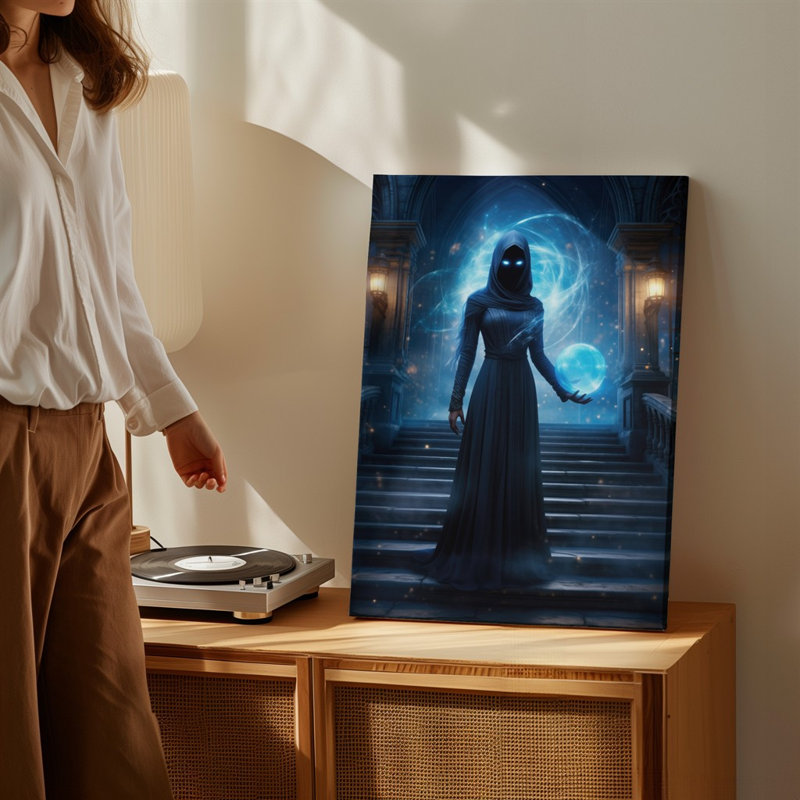 Reproduction d'art sur toile, "Une silhouette mystérieuse recouverte d'une robe noire", H 24 po x l 18 po