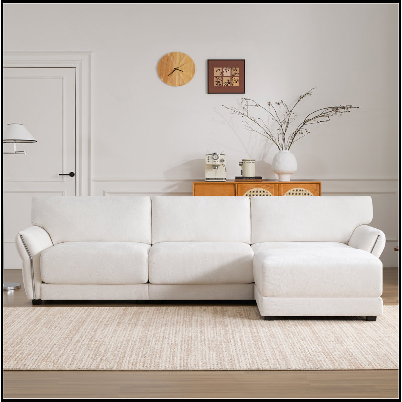 Canapé modulaire de 110 po en forme de L avec coussin de siège extra large, chargeur USB et de type C, conception d'accoudoir pétale, mousse haute densité, repose-pieds à mouvement libre, structure en bois, chenille, 4 sièges,