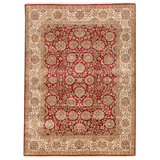 Hand Knotted Wool Area Rug in Red And Iovry