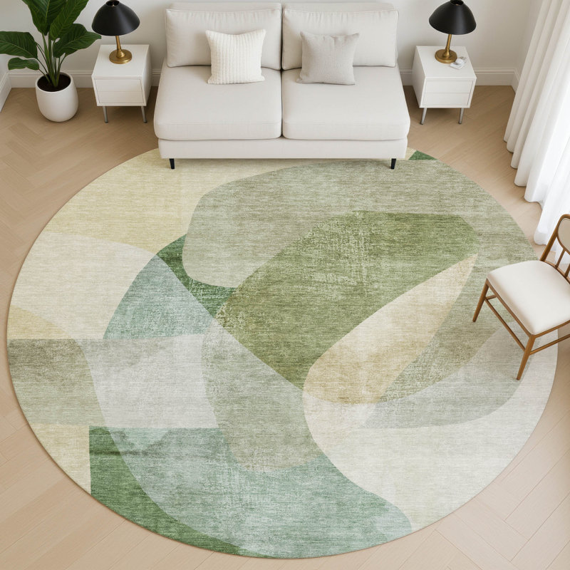 Premium Machine Washable Mayfield Abstract Rug, 8' Round, Aloe