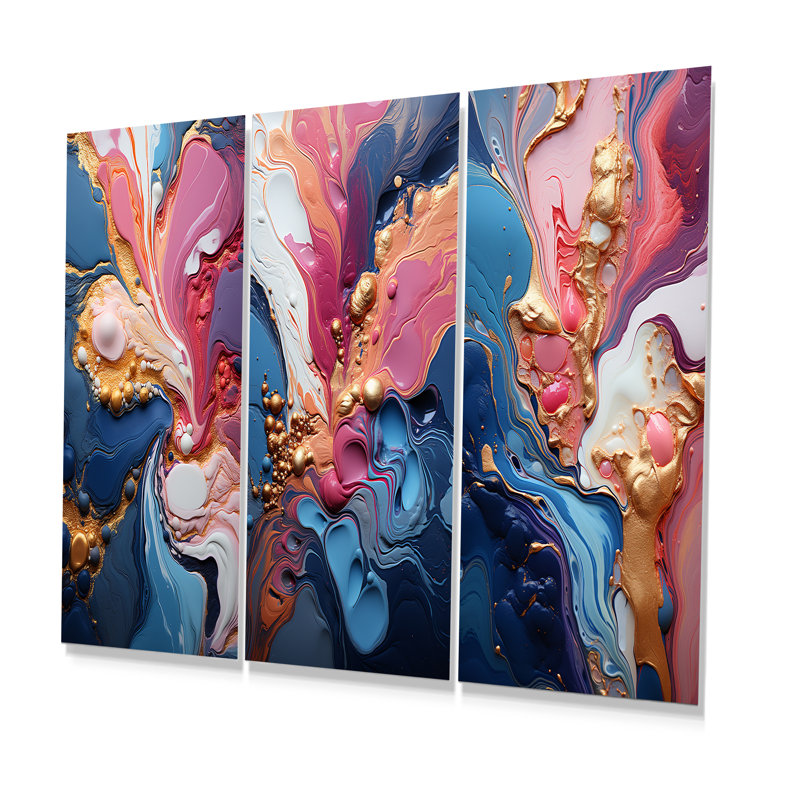 Trippy rose bleu abstrait liquide encre I, H 28 po x l 36 po