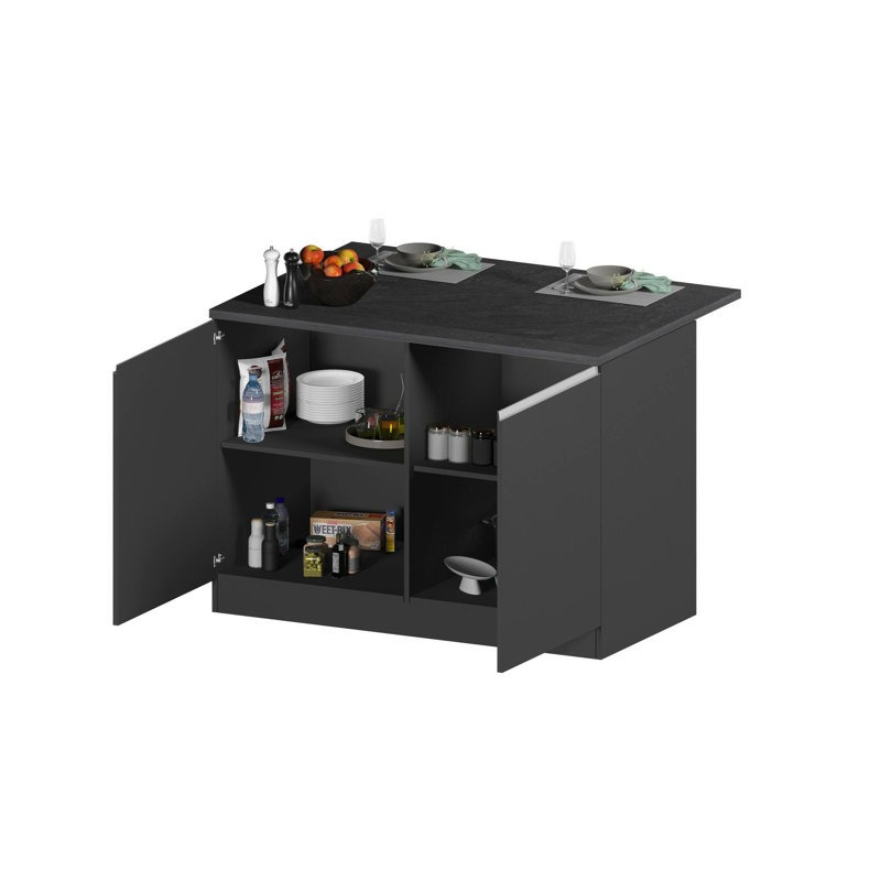 Myrlaine Wood Kitchen Island, Anthracite/Slate
