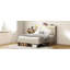 Structure de lit plateforme avec tête de lit tapissier en tissu et support en lattes de bois-302995964