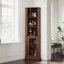 Grande armoire de bar d'angle avec rangement, armoire à liqueur d'angle en bois avec tablettes ouvertes et porte en filet métallique pour petits espaces