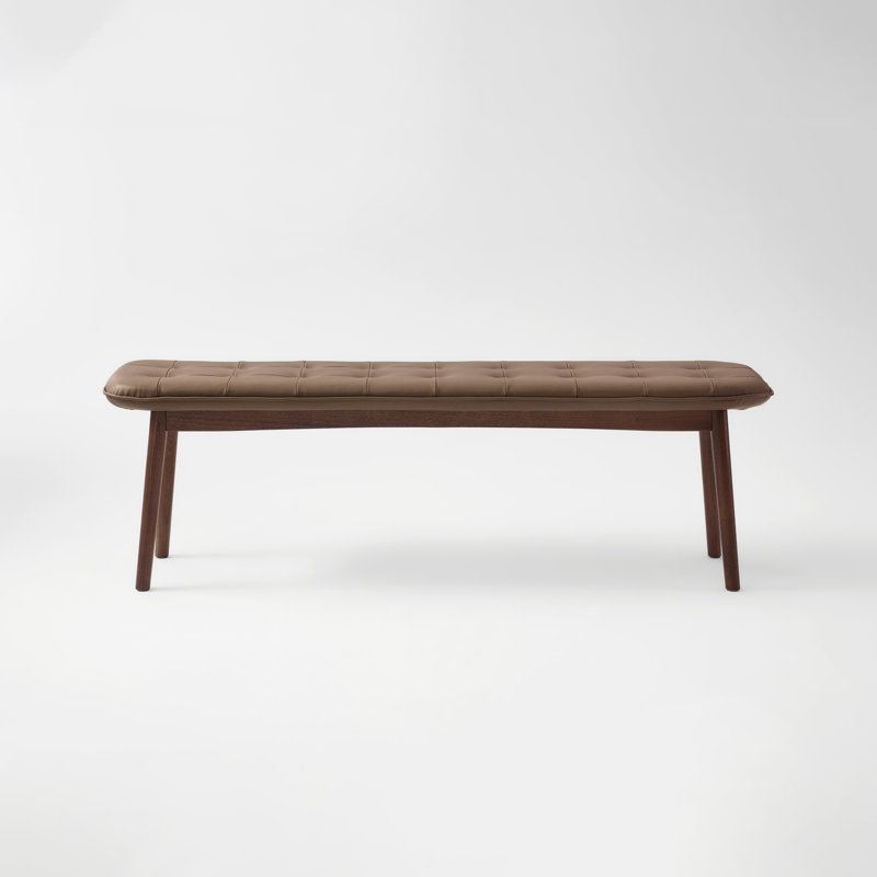 Genuine Leather and Foam Padding Upholstered Bench, 55"W, Brown