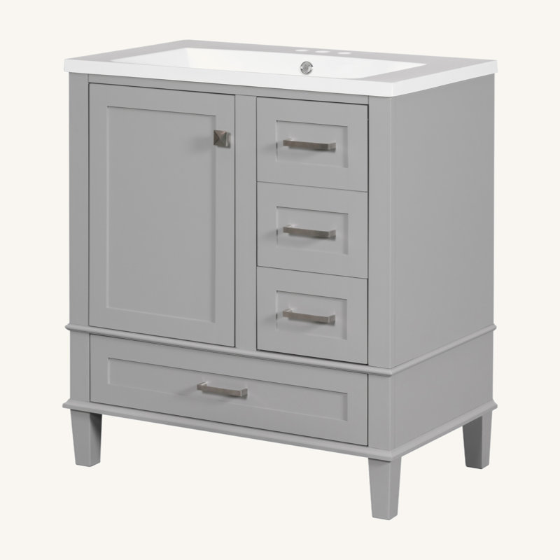 Ensemble de meuble-lavabo moderne avec lavabo 30 po, meuble-lavabo moderne avec porte à fermeture douce et 3 tiroirs, structure en bois massif