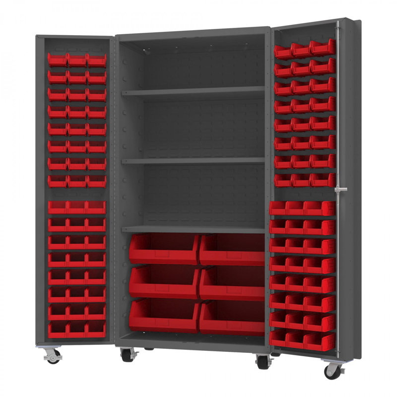 Bin Cabinet, Gray/Red